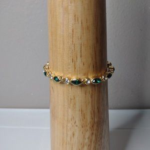 Very Pretty Gold Tone And Green Vintage Gallani Bracelet